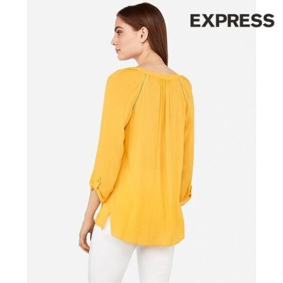 Express Women's Deep V-Neck Eyelet Trim Popover‎ Boho Top - Picture 2 of 8